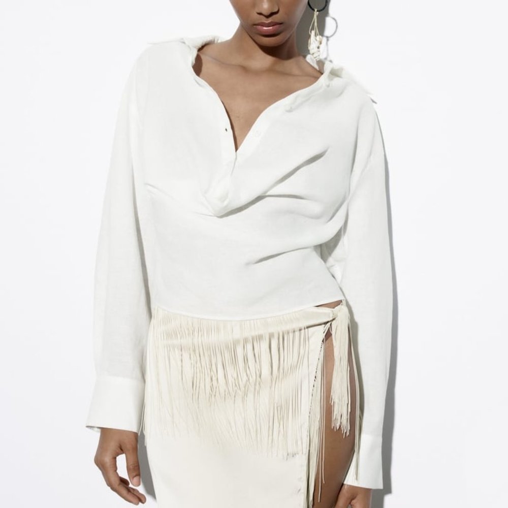 NWt DRAPED 100% LINEN WHTE SHIRT.
